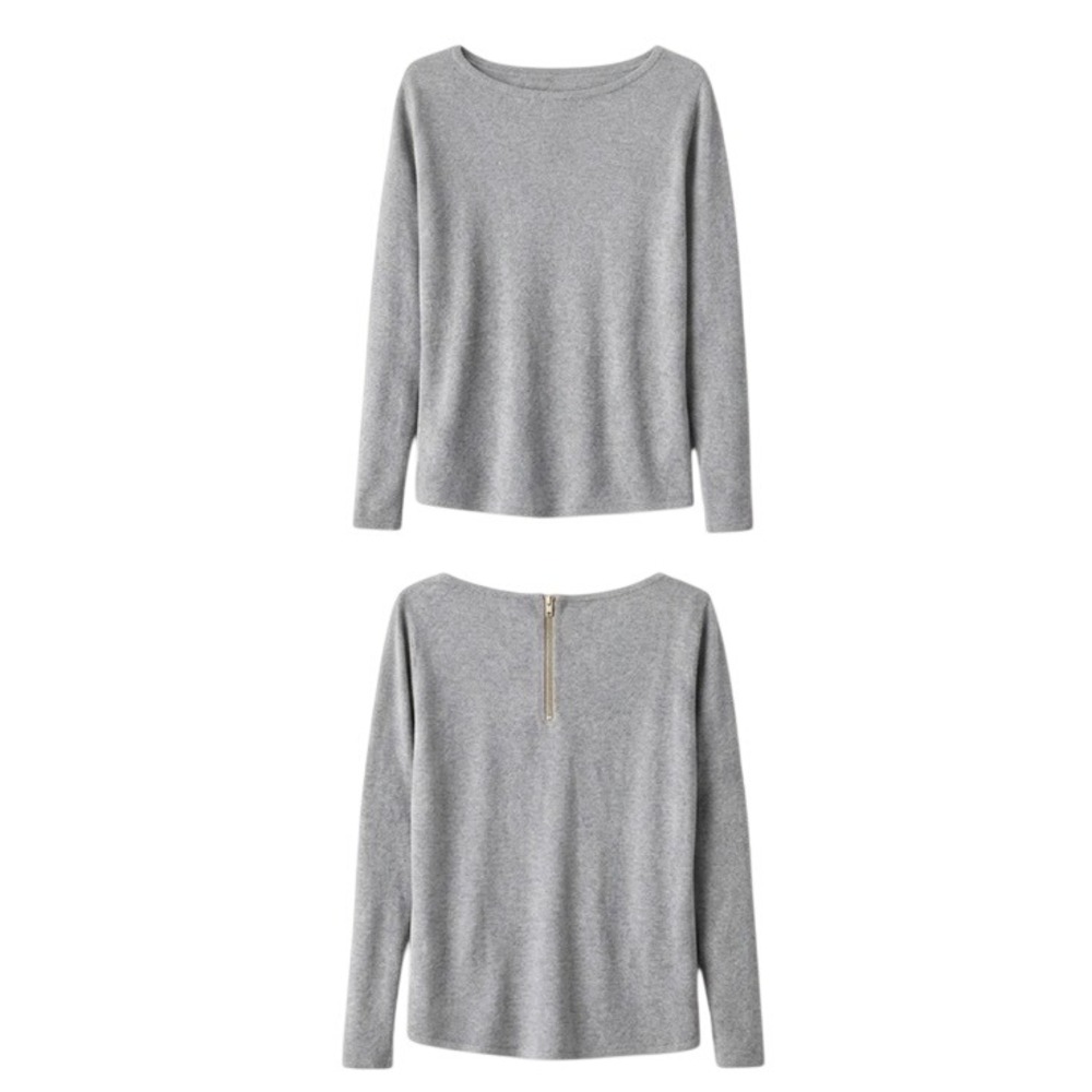 NWT Michael Kors Gray Boatneck Sweater Gold Back Zipper - Small